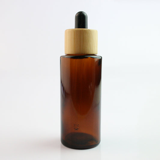 50ml Amber Glass Flat Shouldered Dropper with Bamboo & Black Top