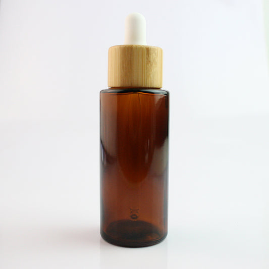 50ml Amber Glass Flat Shouldered Dropper with Bamboo & White Top