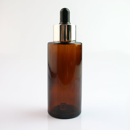 50ml Amber Glass Flat Shouldered Dropper with Silver & Black Top