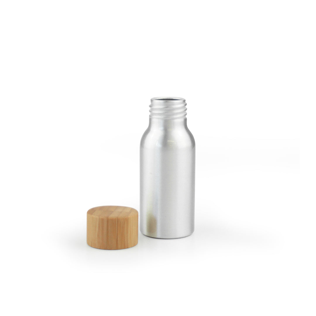 50ml Silver Aluminium Bottle with Bamboo Cap (24/410) - essentoils.co.za
