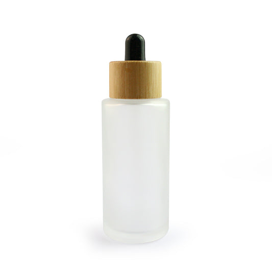 50ml Frosted Glass Flat Shouldered Dropper with Bamboo & Black Top