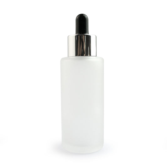 50ml Frosted Glass Flat Shouldered Dropper with Silver & Black Top