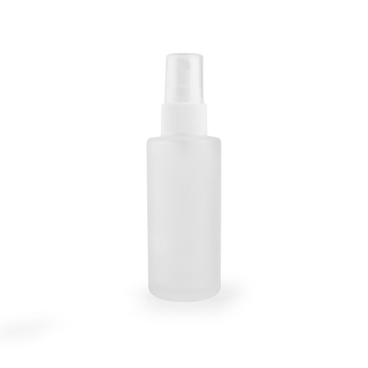 50ml Frosted Glass Flat Shouldered Bottle with White Spray Top