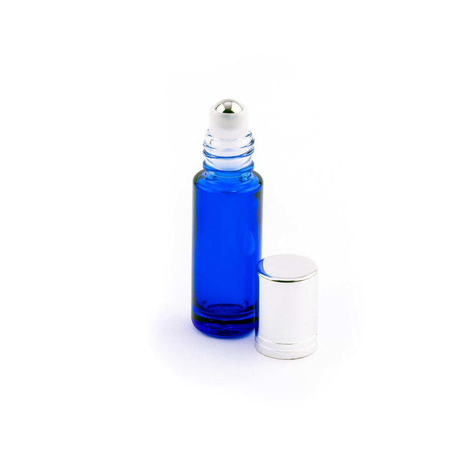 5ml Blue Glass Roller Bottles with Black Cap - Pack of 5