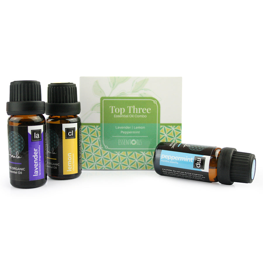 Top 3 Essential Oils  - Organic Essential Oils for Everyday - Lemon, Lavender & Peppermint