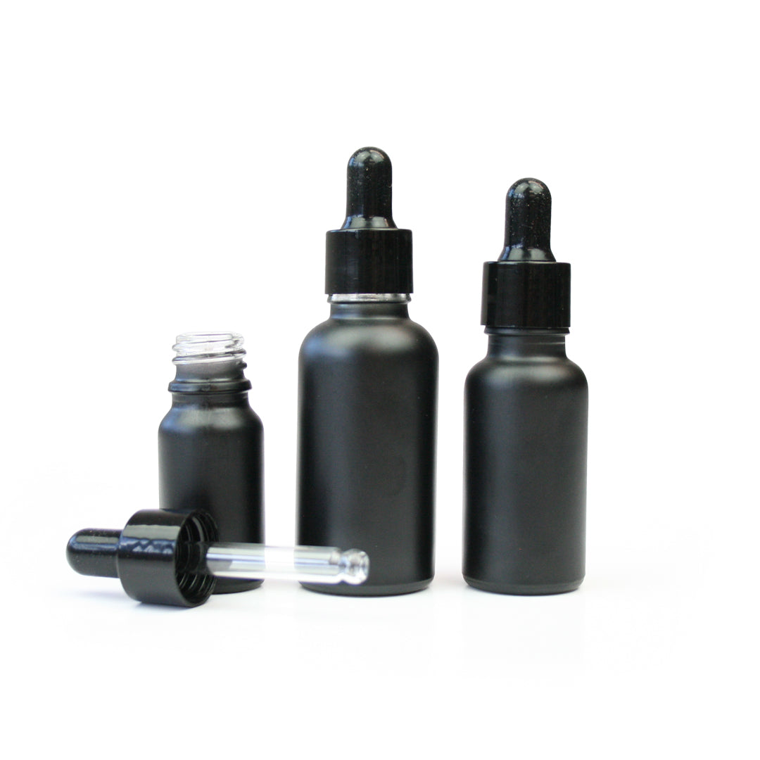 Matt Black Glass Bottle with Black Dropper - 10ml, 20ml & 30ml - essentoils.co.za