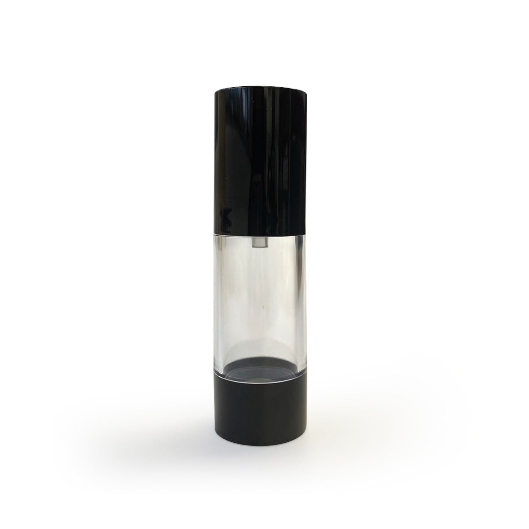 Airless Pump Clear Bottle - Black Cap - 30ml & 50ml - essentoils.co.za