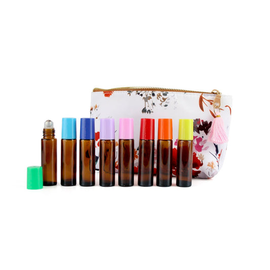 Wild Flowers 10 Bottle Travel Bag + 8 Roller Bottles