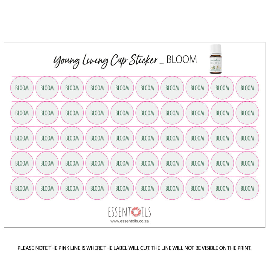 Young Living Cap Stickers - Blends - Sheets of 50 - Bloom - essentoils.co.za