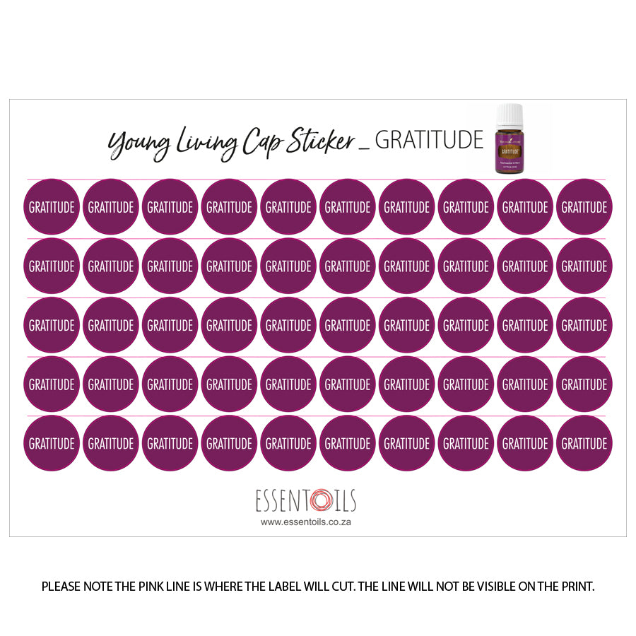 Young Living Cap Stickers - Blends - Sheets of 50 - Gratitude - essentoils.co.za