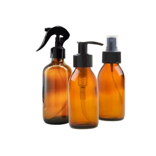 100ml Amber Glass Spray & Pump Bottle with Assorted Tops - essentoils.co.za