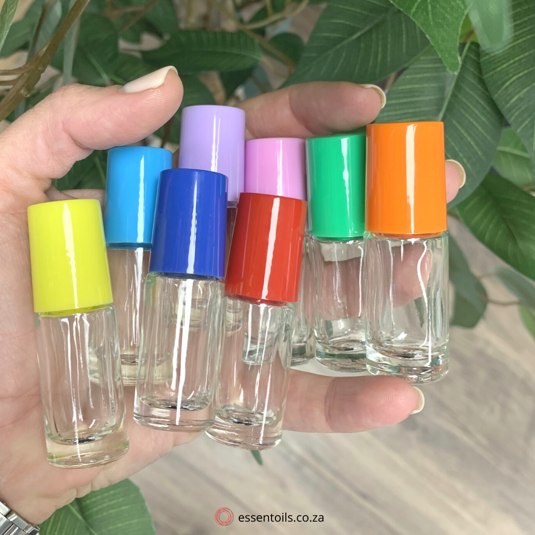 5ml Clear Glass Roller Bottles with Rainbow Caps - Pack of 8 - essentoils.co.za