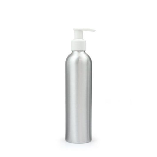 250ml Silver Aluminium Bottle with White Pump (24/410) - essentoils.co.za