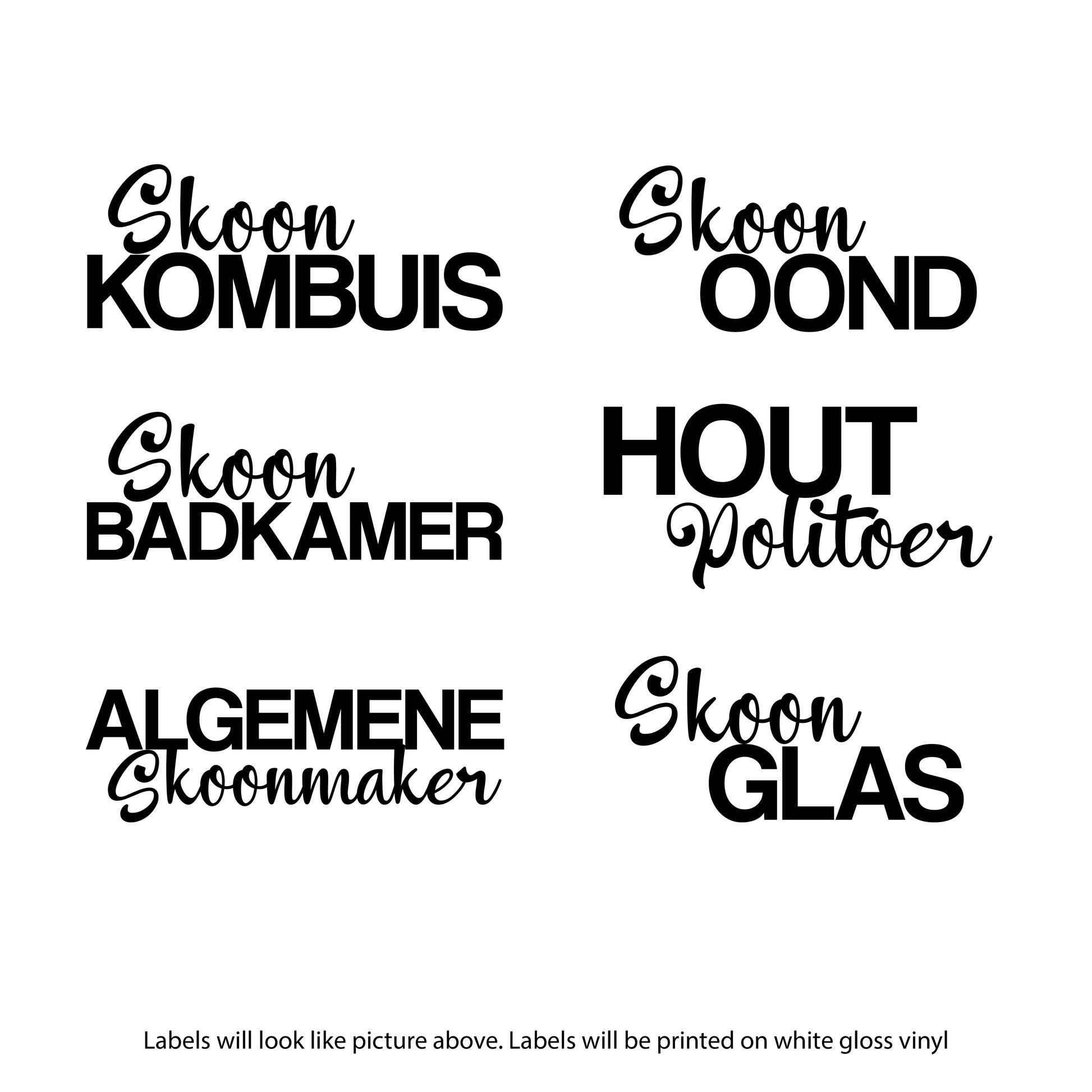 Vinyl Decal DIY Cleaning Labels with FREE Recipe Download - ENGLISH & AFRIKAANS - Afrikaans with ALGEMENE - essentoils.co.za