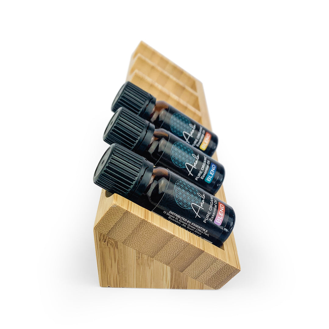 6 Bottle Angled Wooden Stand Bamboo - essentoils.co.za