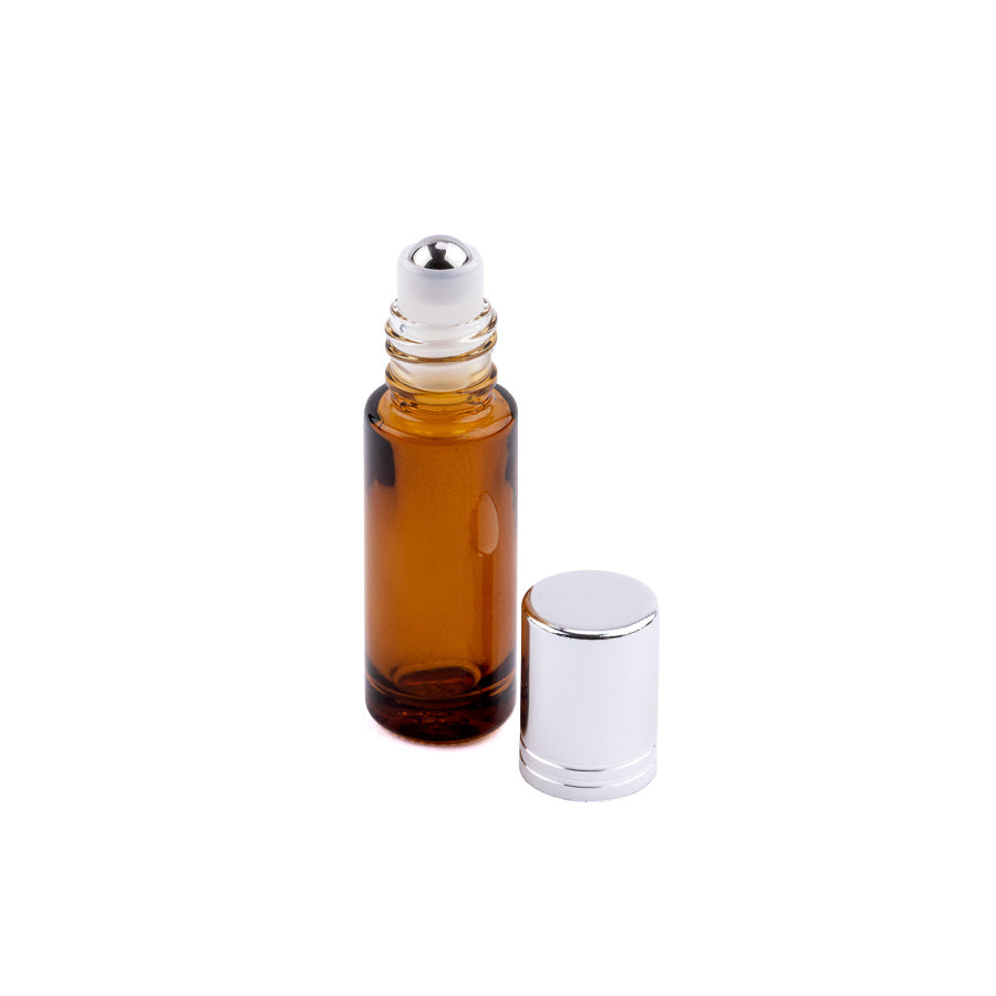 5ml Amber Roller Bottles with Silver Cap - Pack of 5 - essentoils.co.za