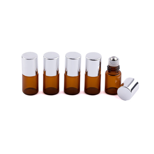 2ml Amber Glass Roller Bottles with Silver Cap - Pack of 5 - essentoils.co.za