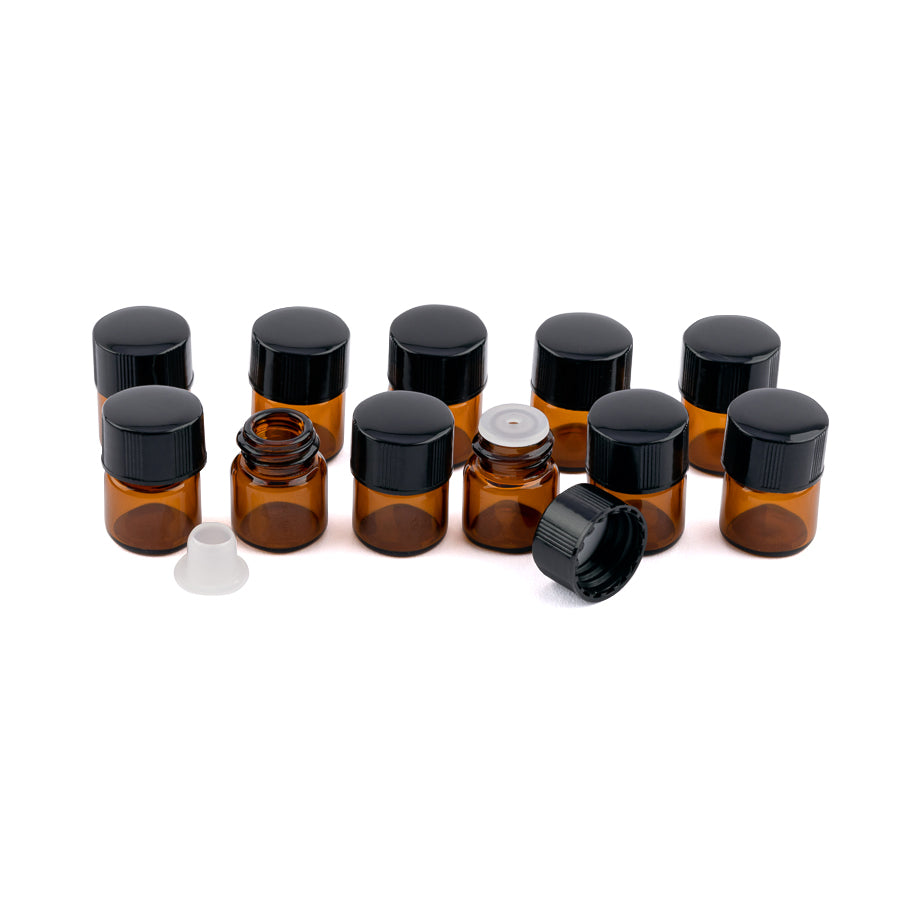 Pack of 12 Amber Glass 1ml Sample Bottles - essentoils.co.za