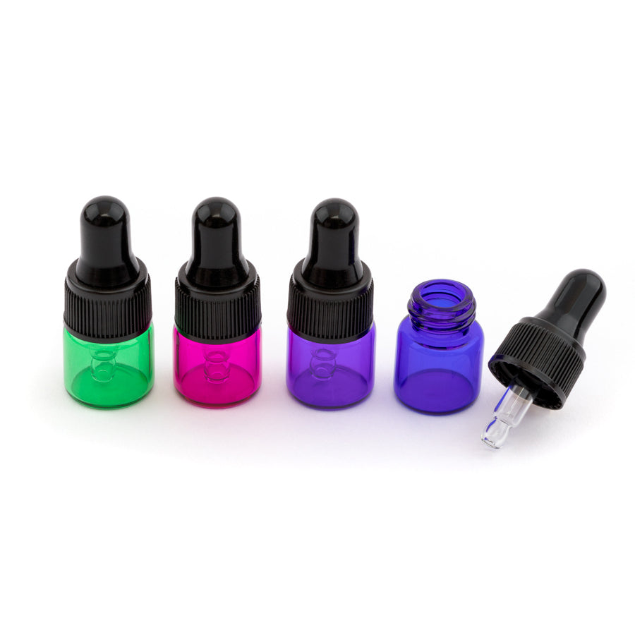 1ml Colourful Glass Sample Dropper Bottles - Pack of 4 - essentoils.co.za