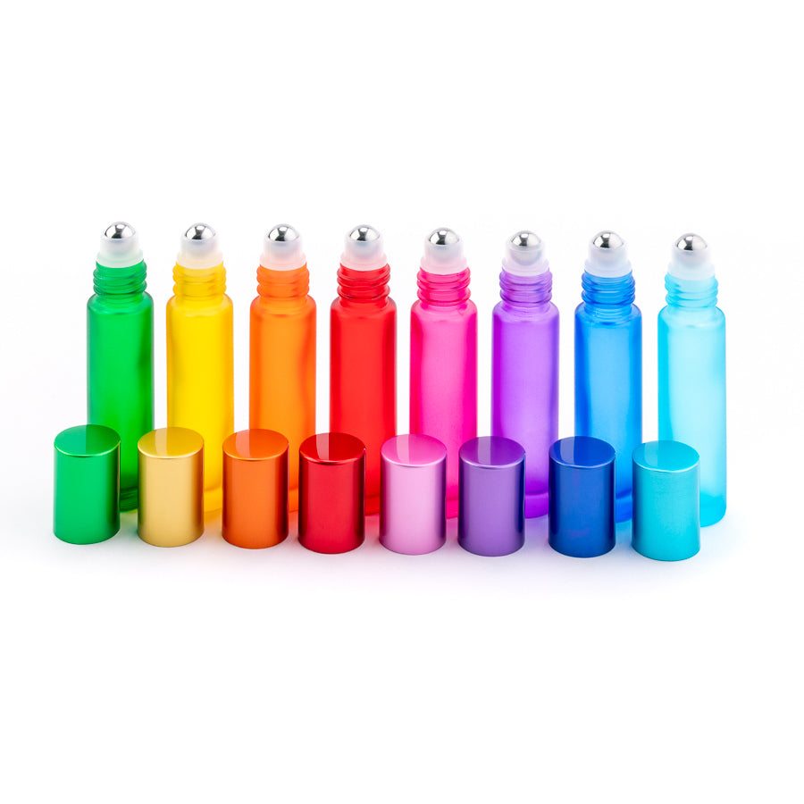 Pack of 8 Rainbow 10ml Glass Roller Bottles - essentoils.co.za