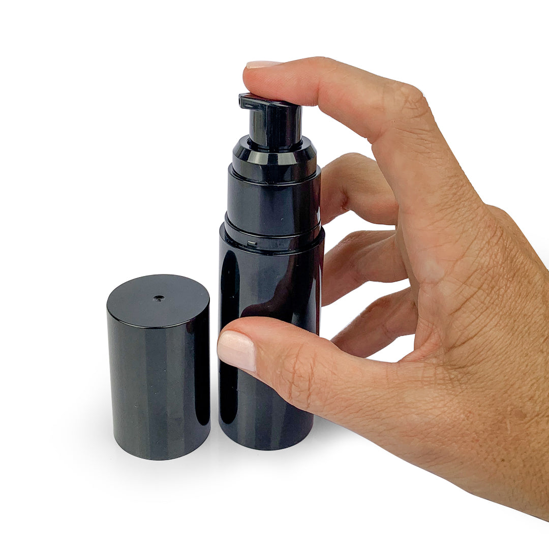 30ml Airless Pump Bottle - Black Plastic - essentoils.co.za