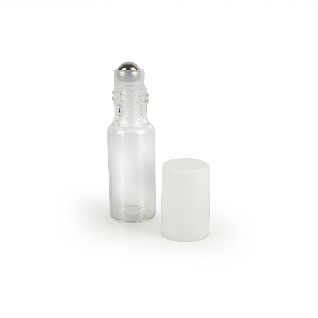 5ml Clear Glass Tube Bottles with Roller & White Cap - Pack of 5 - essentoils.co.za