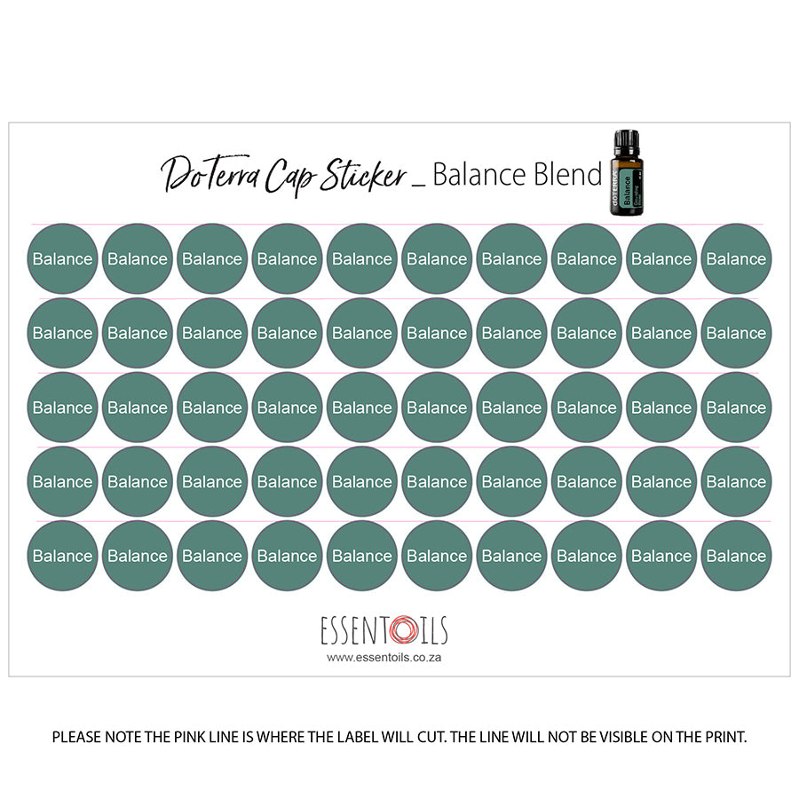 doTERRA Cap Stickers - Blends - Sheets of 50 - Balance - essentoils.co.za