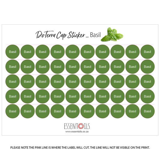doTERRA Cap Stickers - Single Oils - Sheets of 50 - Basil - essentoils.co.za