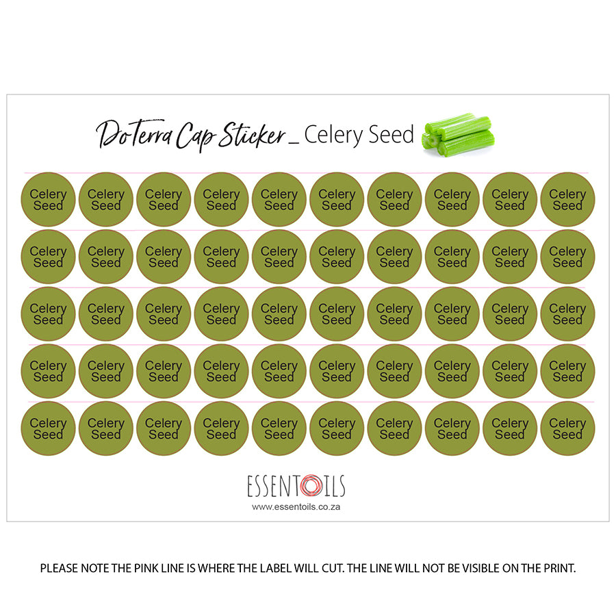doTERRA Cap Stickers - Single Oils - Sheets of 50 - Celery Seed - essentoils.co.za
