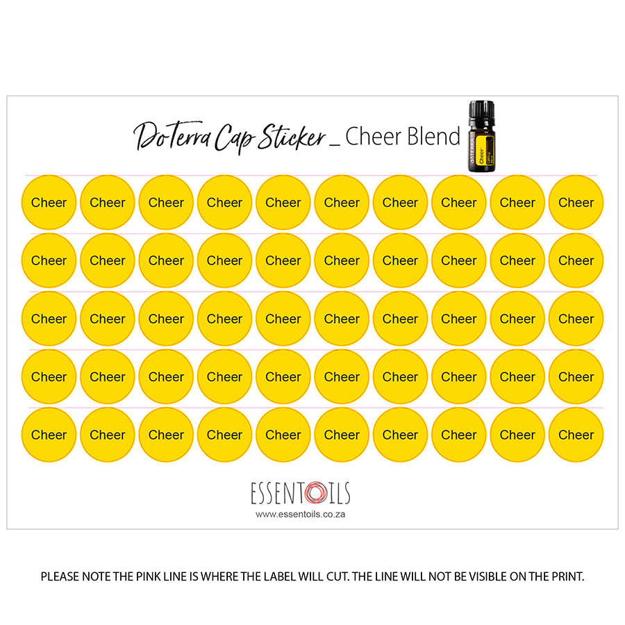 doTERRA Cap Stickers - Blends - Sheets of 50 - Cheer - essentoils.co.za