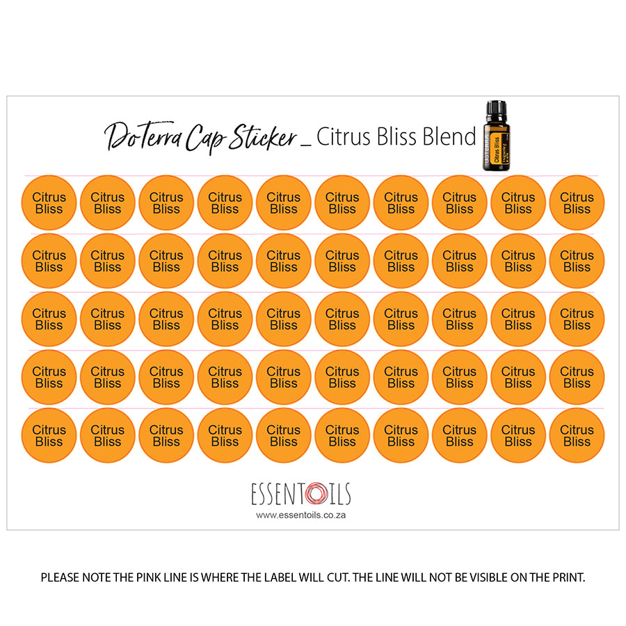 doTERRA Cap Stickers - Blends - Sheets of 50 - Citrus Bliss - essentoils.co.za