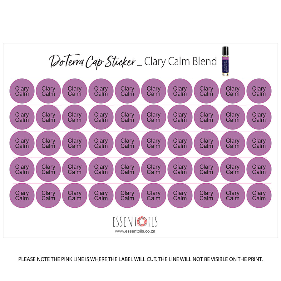 doTERRA Cap Stickers - Blends - Sheets of 50 - Clary Calm - essentoils.co.za