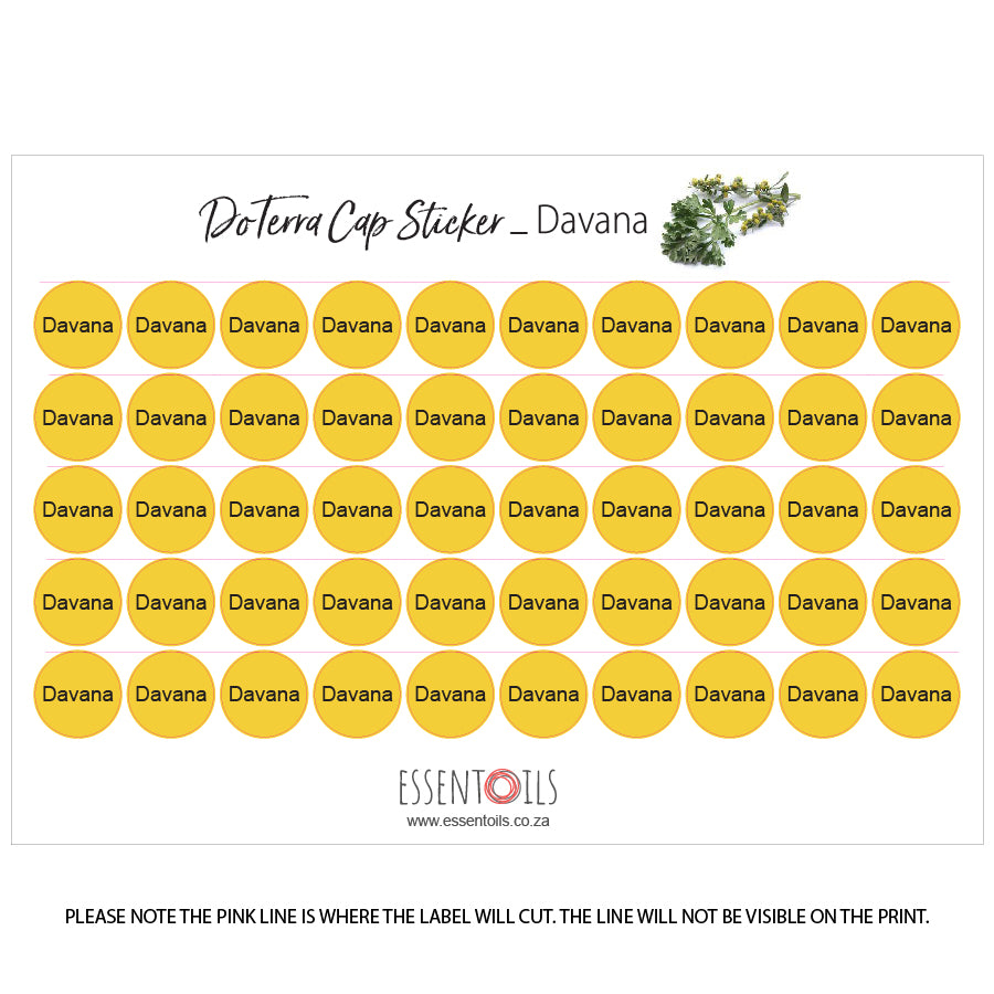 doTERRA Cap Stickers - Single Oils - Sheets of 50 - Davana - essentoils.co.za