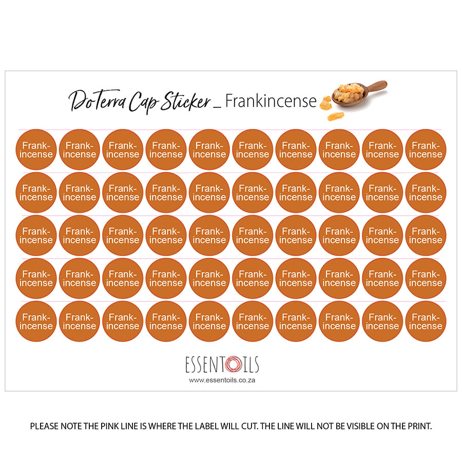 doTERRA Cap Stickers - Single Oils - Sheets of 50 - Frankincense - essentoils.co.za