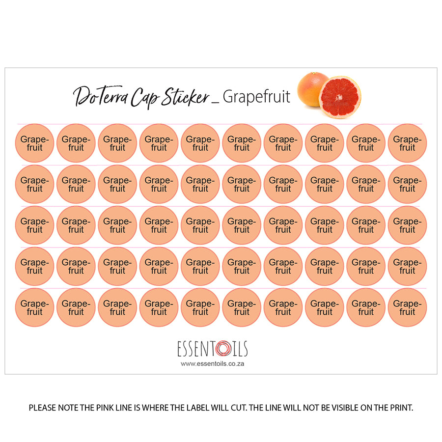 doTERRA Cap Stickers - Single Oils - Sheets of 50 - Grapefriut - essentoils.co.za
