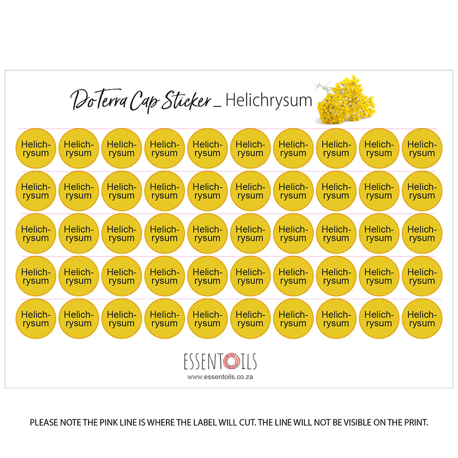 doTERRA Cap Stickers - Single Oils - Sheets of 50 - Helicrysum - essentoils.co.za