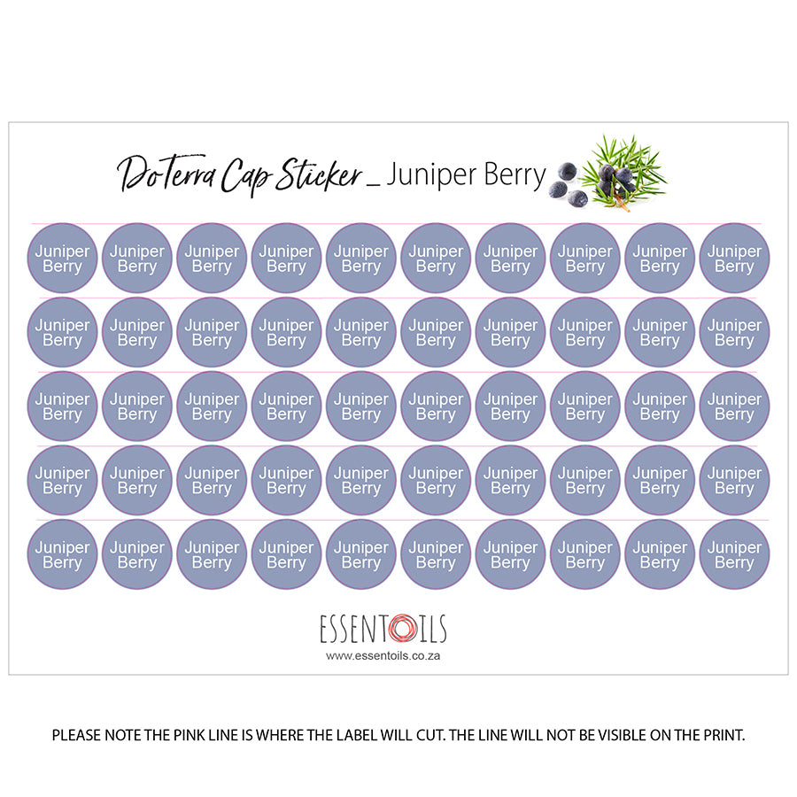 doTERRA Cap Stickers - Single Oils - Sheets of 50 - Juniper Berry - essentoils.co.za