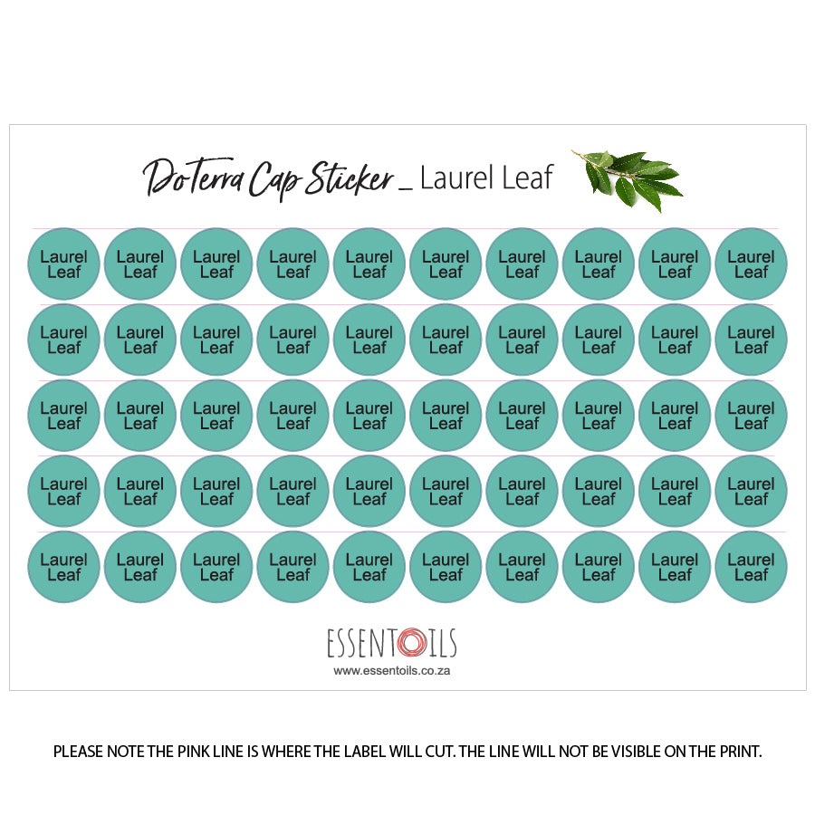 doTERRA Cap Stickers - Single Oils - Sheets of 50 - Laurel Leaf - essentoils.co.za