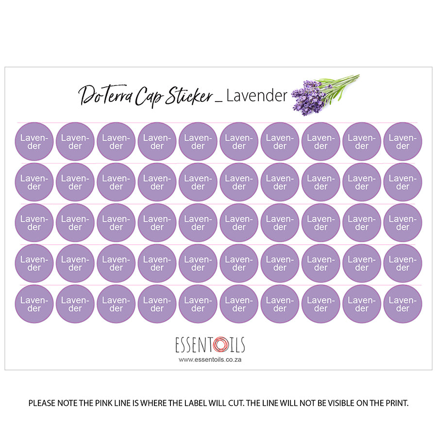 doTERRA Cap Stickers - Single Oils - Sheets of 50 - Lavender - essentoils.co.za