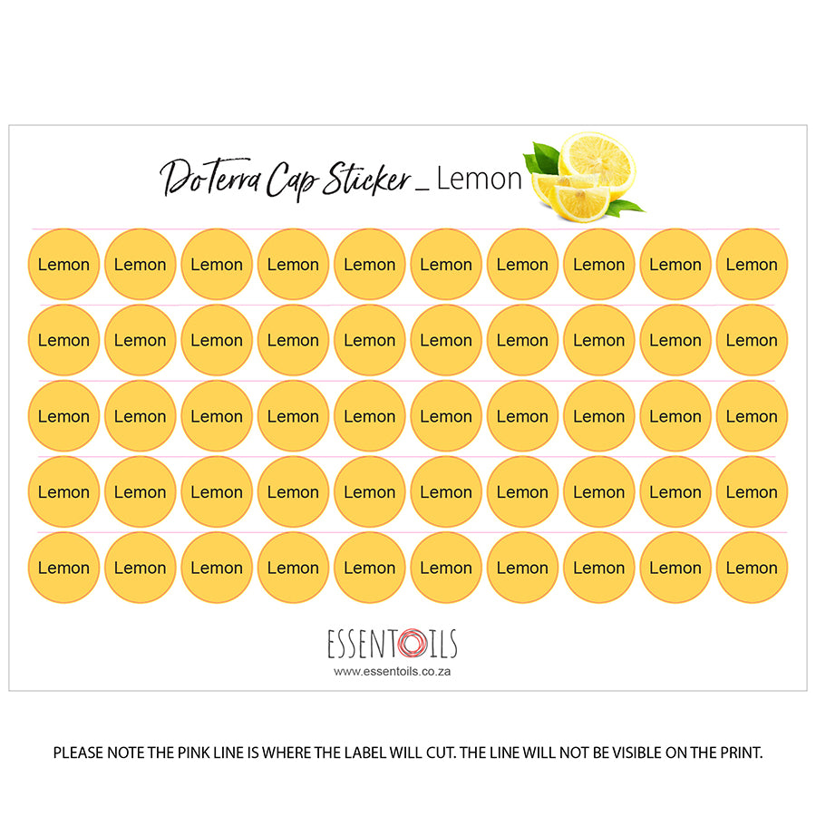 doTERRA Cap Stickers - Single Oils - Sheets of 50 - Lemon - essentoils.co.za