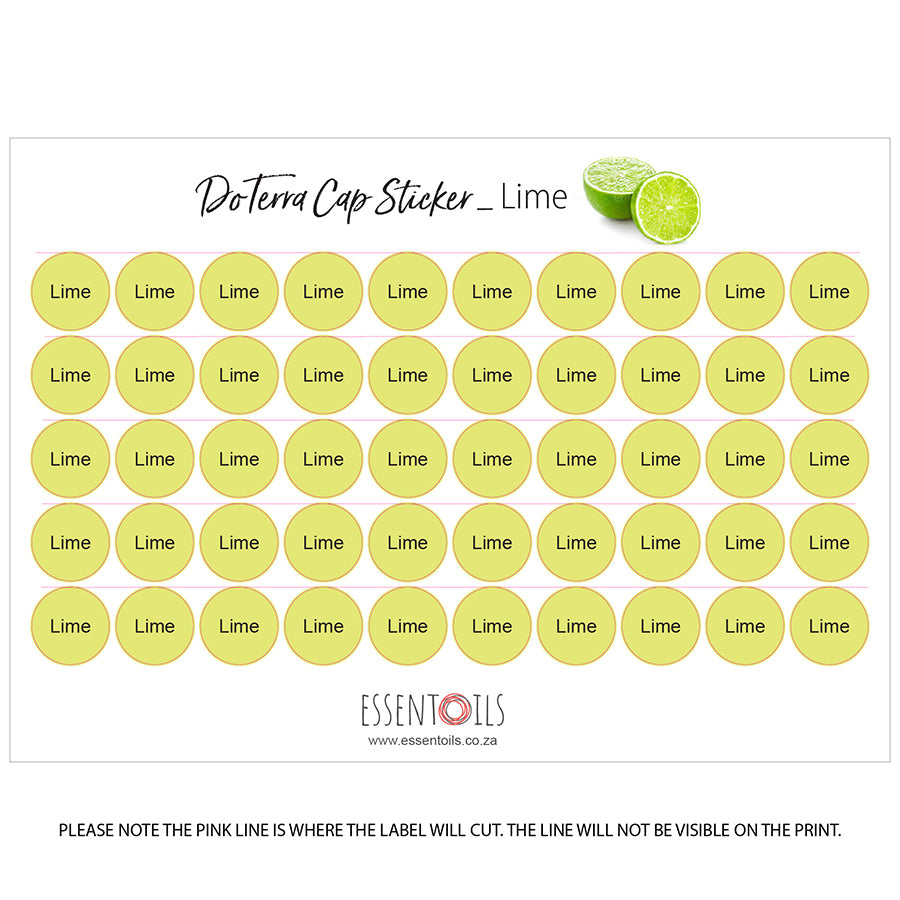 doTERRA Cap Stickers - Single Oils - Sheets of 50 - Lime - essentoils.co.za