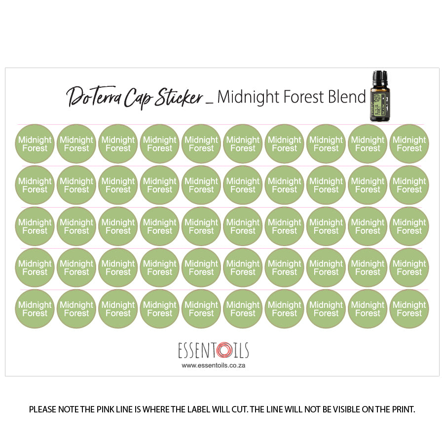 doTERRA Cap Stickers - Blends - Sheets of 50 - Midnight Forest - essentoils.co.za