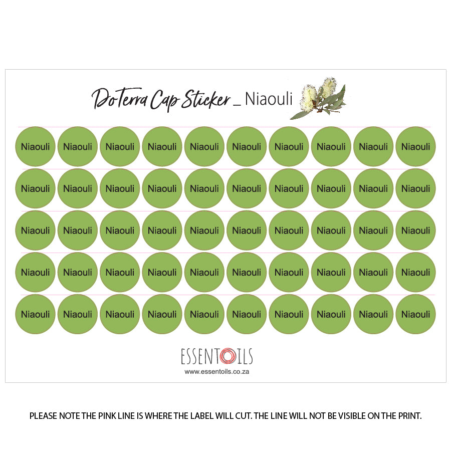 doTERRA Cap Stickers - Single Oils - Sheets of 50 - Niaouli - essentoils.co.za