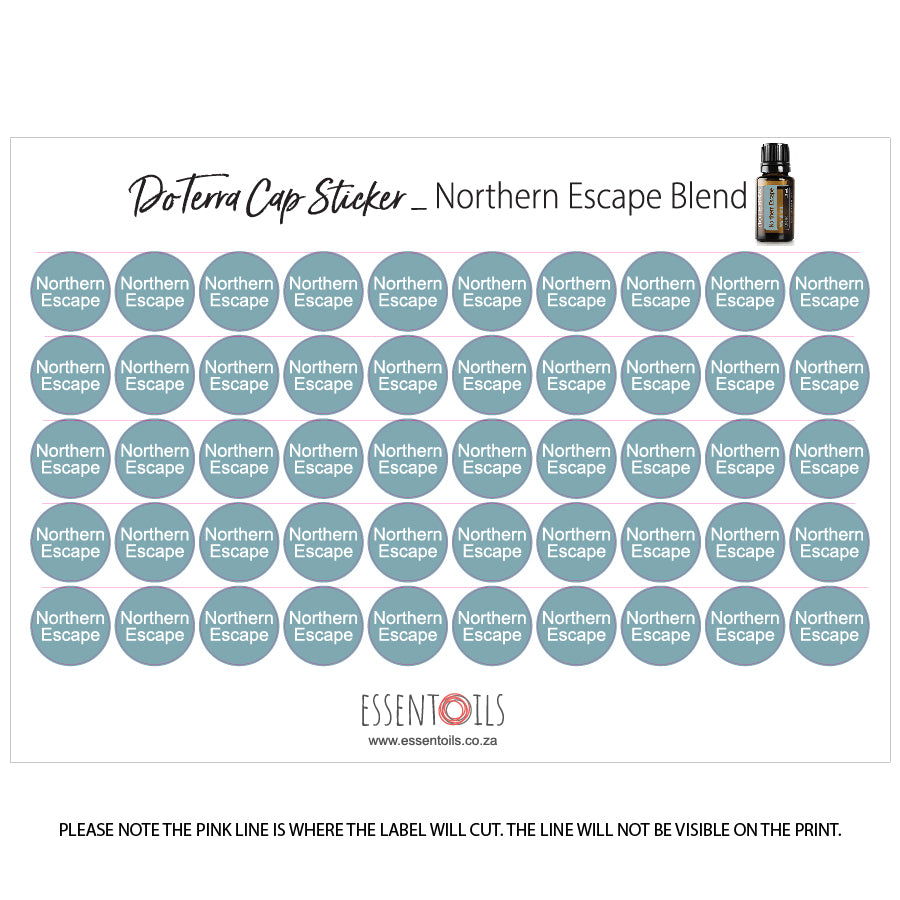 doTERRA Cap Stickers - Blends - Sheets of 50 - Northern Escape - essentoils.co.za