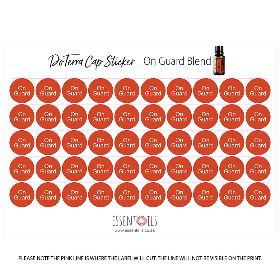 doTERRA Cap Stickers - Blends - Sheets of 50 - On Guard - essentoils.co.za