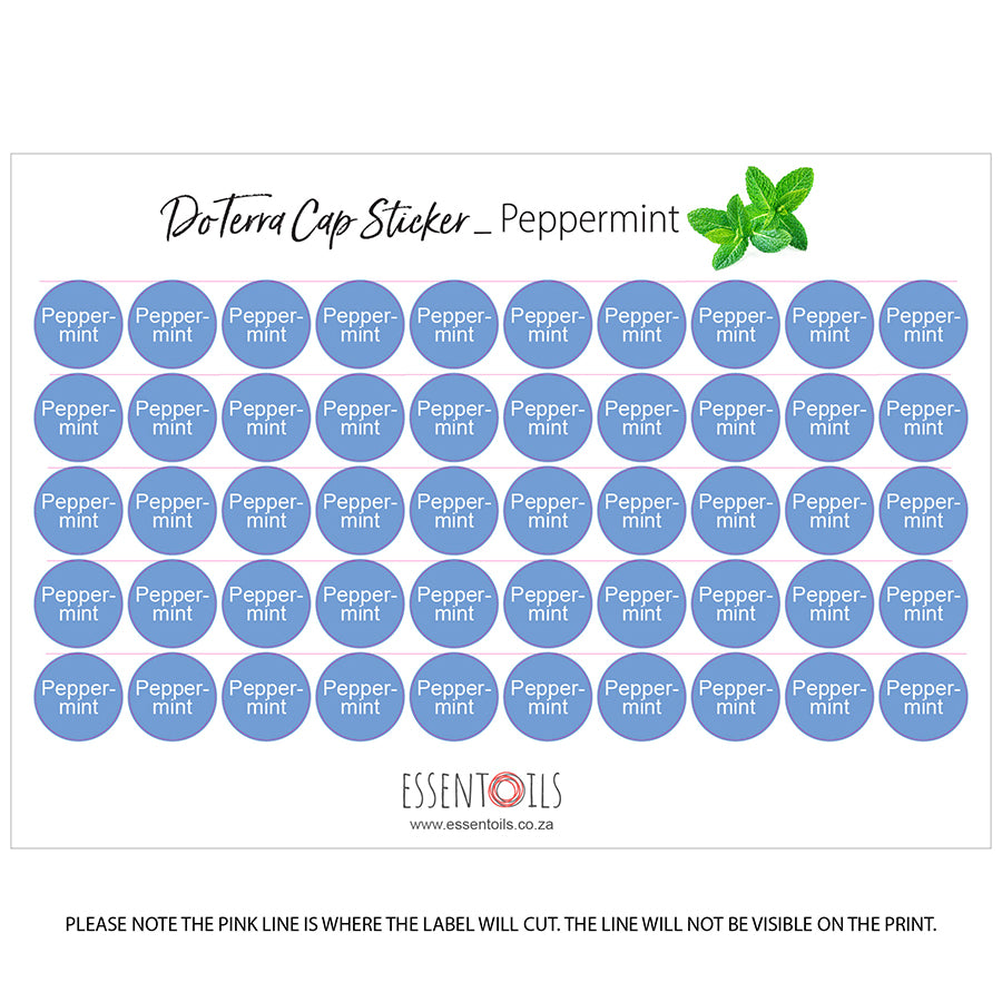 doTERRA Cap Stickers - Single Oils - Sheets of 50 - Peppermint - essentoils.co.za