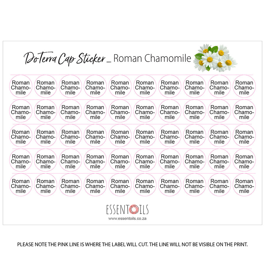 doTERRA Cap Stickers - Single Oils - Sheets of 50 - Roman Chamomile - essentoils.co.za