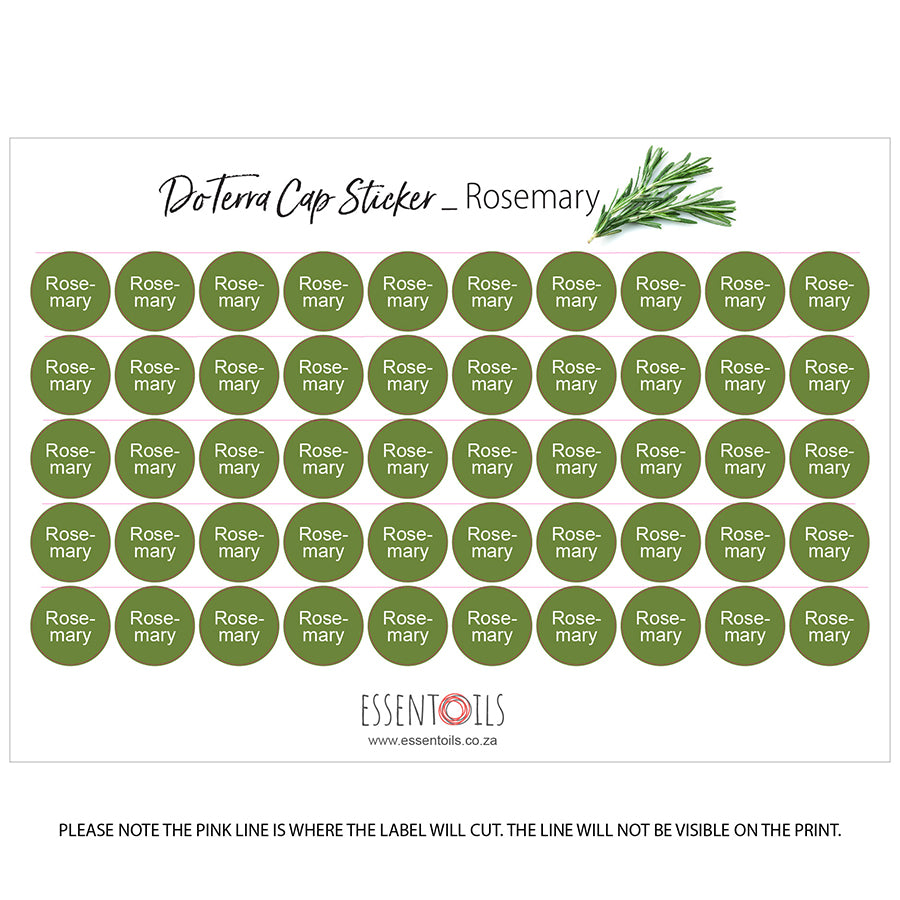 doTERRA Cap Stickers - Single Oils - Sheets of 50 - Rosemary - essentoils.co.za