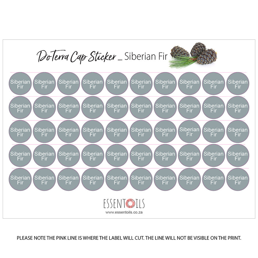 doTERRA Cap Stickers - Single Oils - Sheets of 50 - Siberian Fir - essentoils.co.za