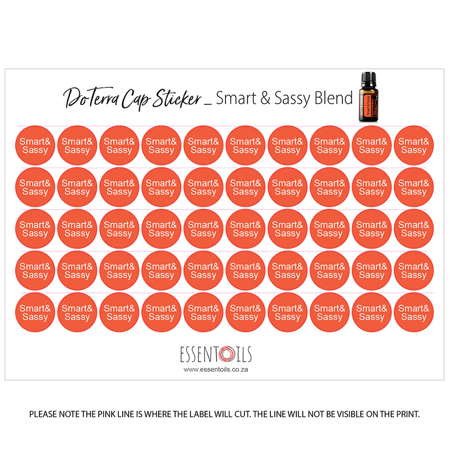 doTERRA Cap Stickers - Blends - Sheets of 50 - Smart & Sassy - essentoils.co.za